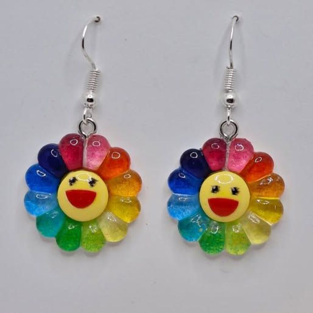Rainbow Flower Earrings-Clip-ons